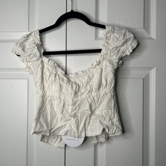 Princess Polly Elouise White Short Sleeve Tie Front Crop Top Women's Size 4 NWT - Picture 6 of 6